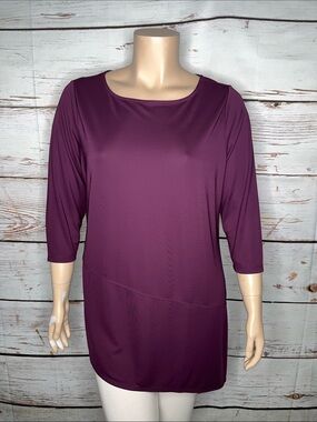 Susan Graver Premier Size 1X Plum Purple Asymmetrical Hem Tunic Blouse Top